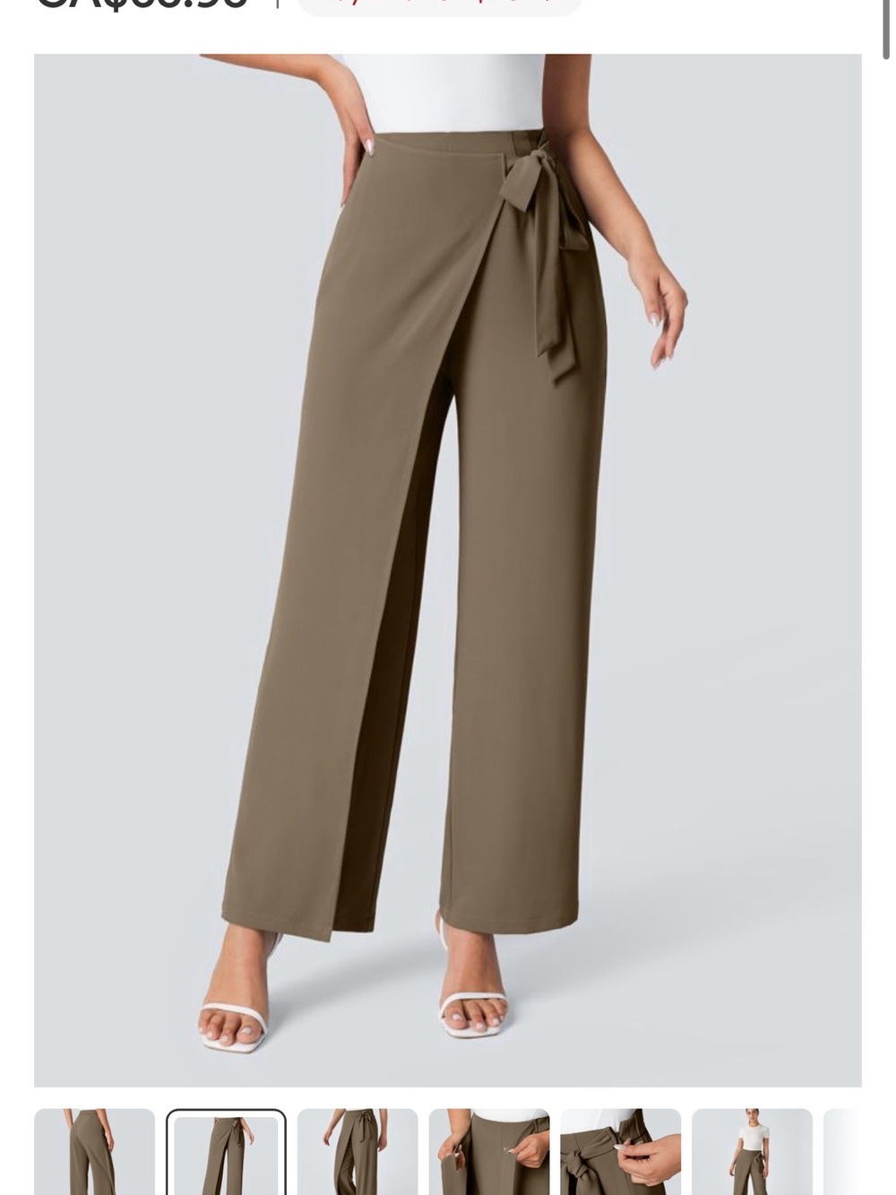 Halara Tie-Waist Wide Leg Pants - grey/taupe